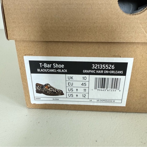 NEW DR MARTENS Genuine Calf Hair Black Camel T-Bar Shoe EU 45 US M 11 W 12 - Picture 2 of 7